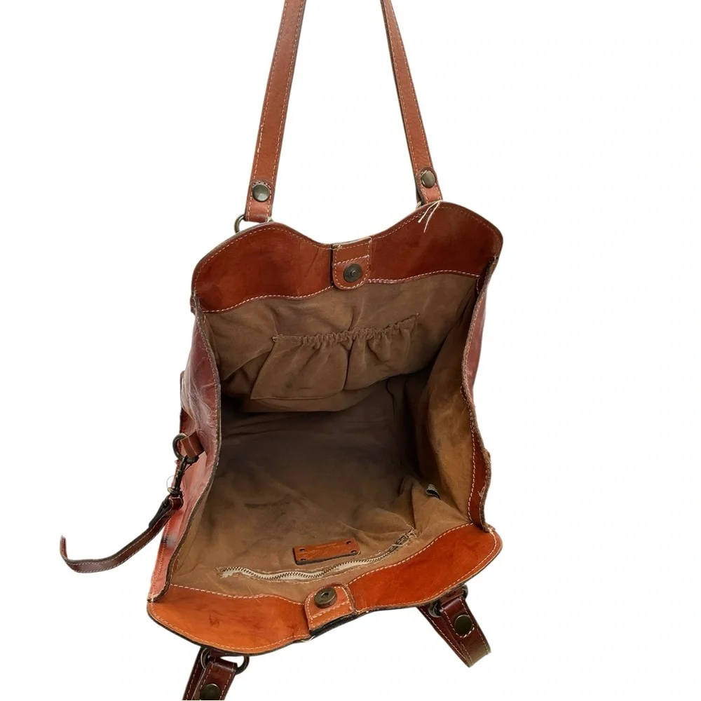 Patricia Nash Shoulder Tote Hand Bag Tooled Brown/ Cognac Leather large Purse‎